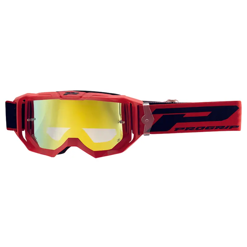 Progrip 3300 FL Vision Go Cross-Brillenmaske mehrschichtig mattrot gelb spiegelfarbenes Visier kratzfest UV-beständig beschlagfrei