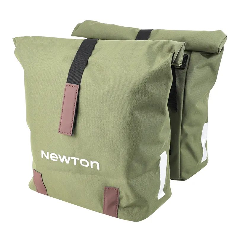 Geantă spate bicicletă dublă Newton verde 22L fixare cu curele pe portbagaj (35X12X27CM) închidere pliantă antiploaie