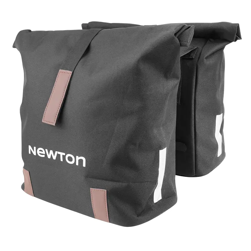 Doppelte Fahrrad-Gepäcktasche Newton schwarz 22L Befestigung mit Gurten am Gepäckträger (35X12X27CM) klappbarer Regenverschluss