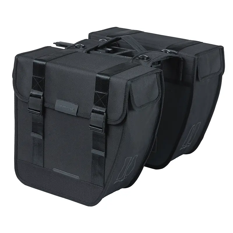 Sacoche arrière vélo double Basil Tour 28 L noir fixation porte-bagage Mik (34x14x34 cm)