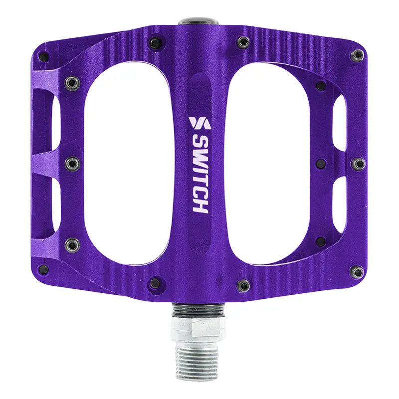 MTB-Plattformpedale Switch Downhill Freeride Aluminium CNC violett Gewinde 9/16 mit Pins 110x100 mm (Paar)