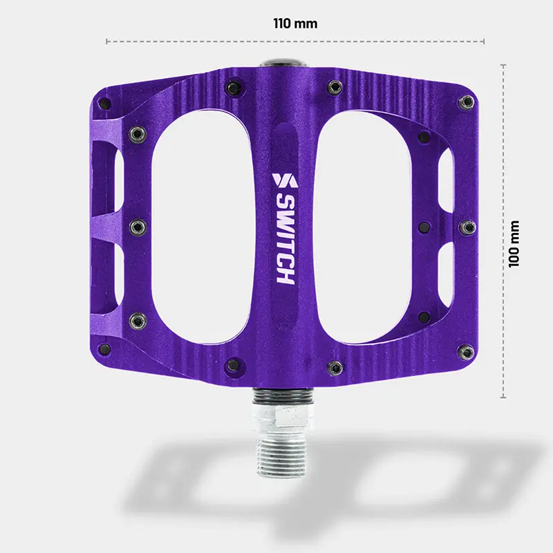 MTB-Plattformpedale Switch Downhill Freeride Aluminium CNC violett Gewinde 9/16 mit Pins 110x100 mm (Paar) — Ansicht 2