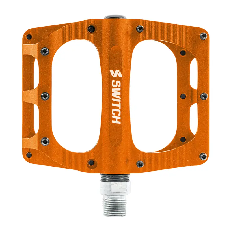 MTB-Plattformpedale Downhill SWITCH breit Freeride Alu CNC orange Gewinde 9/16" mit Pins 110x100mm (Paar)