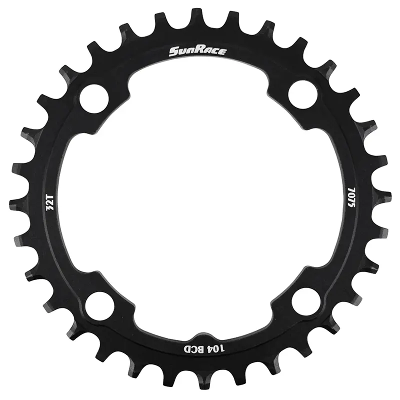 チェーンホイール VTT 4BRA d.104 Sunrace 32DTS シングル ブラック アルミ 他社互換 narrow wide
