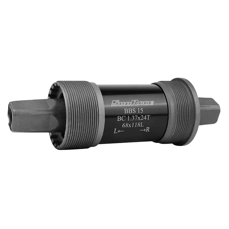 Boîtier pédalier Sunrace carré BBS 118 mm cuvettes acier filetage anglais BSC 1,37X24