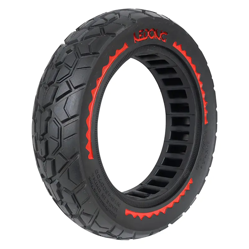 Pneu trottinette plein cross 10 x 2.50-B44 noir liseret rouge ultraleger (largeur interieur 46MM)