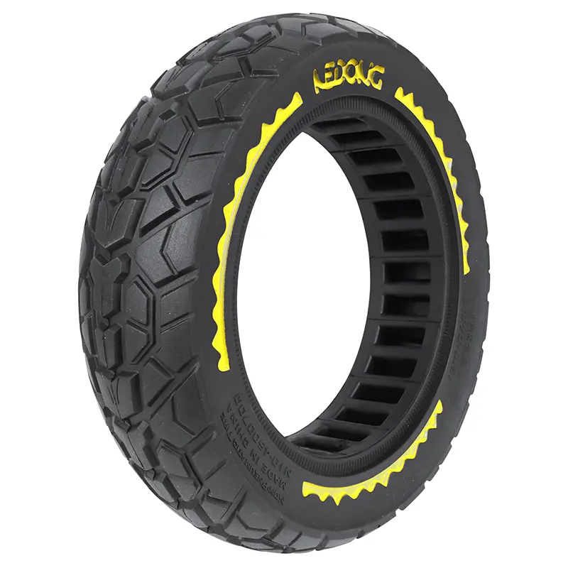Pneu trottinette plein cross 10 x 2.50-B44 noir liseré jaune ultralégerwlargeur intérieur 46 mm Sélection P2R