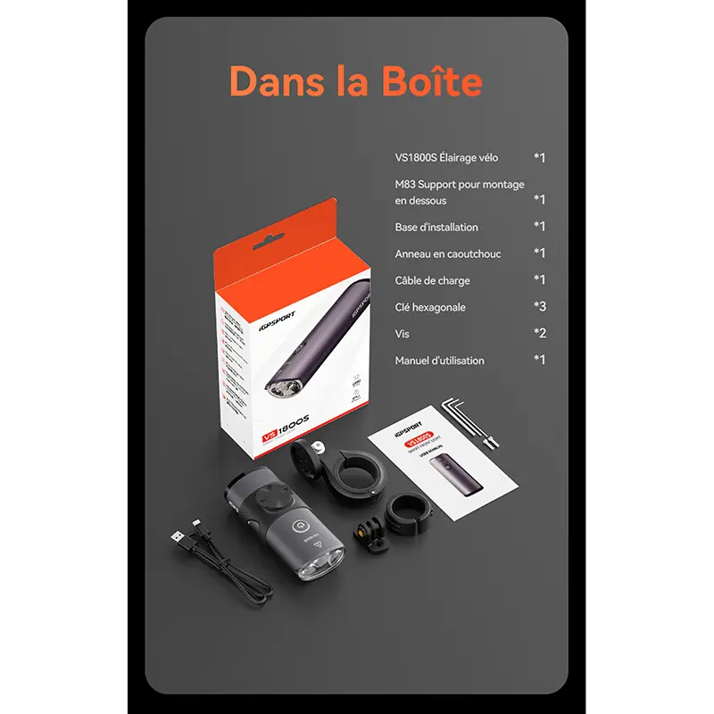 Intelligente Fahrrad-Frontbeleuchtung iGPSPORT VS1800S LED 1800 Lumen Reichweite 180 m Bluetooth 11 Modi — Ansicht 6