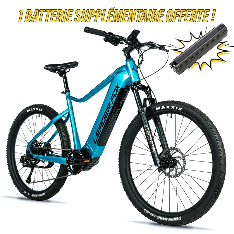 Velo electrique-vae VTT 27,5 Leader Fox kent 2025 bleu clair 9V moteur central bafang M510 36V 95NM batterie 20AH (17,5'' - H44.5CM - taille m - pour adulte de 168CM à 178CM)