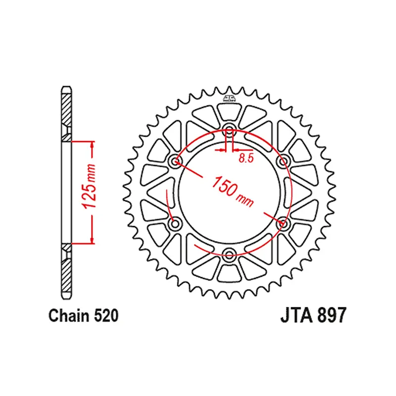 JT Sprockets Kettenrad 520 50 DTS Racelite Alu Schwarz Husqvarna KTM — Ansicht 3