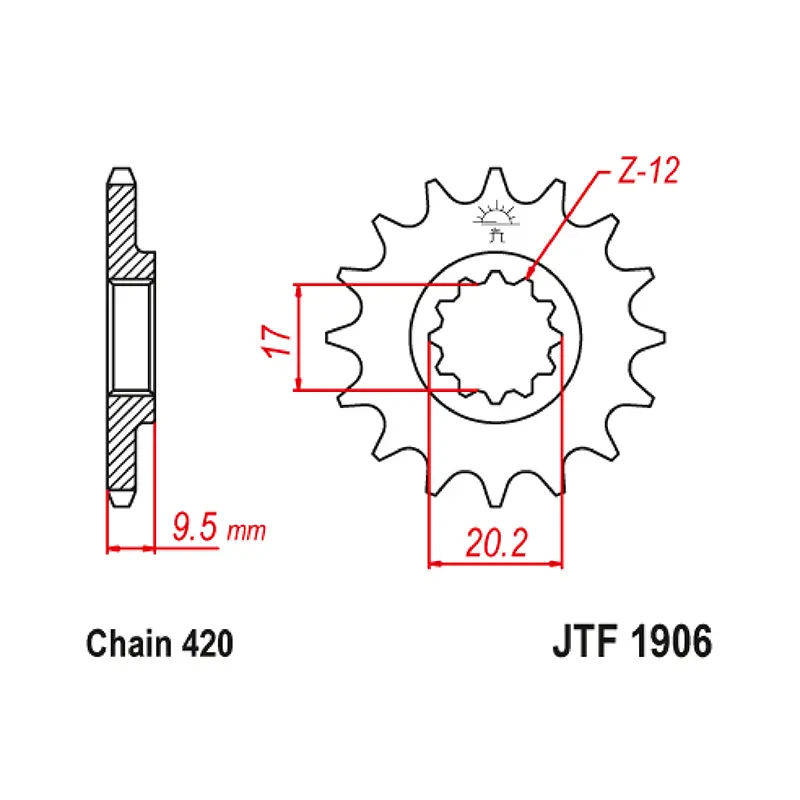 Ritzel JT Sprockets 420 14 Zähne DTS KTM 65 SX Husqvarna 65 TC Gas Gas 65 MC — Ansicht 3