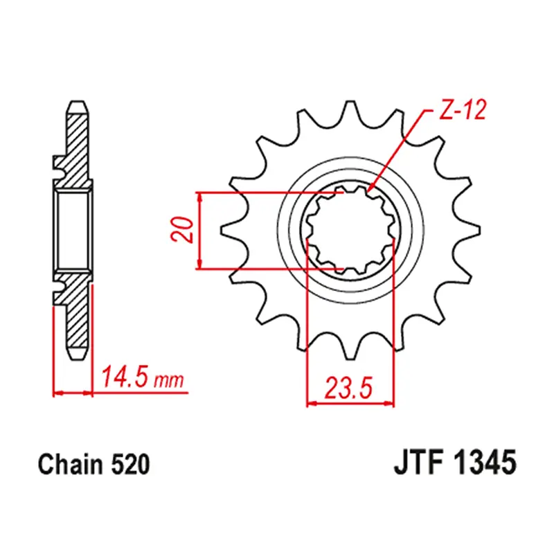 JT Sprockets Motorrad-Ritzel adaptierbar Honda 450 CRF-L 2019+2022, 450 RL 2021+, 450 CRF-X 2019+ 520 13 DTS RB gummiert — Ansicht 3