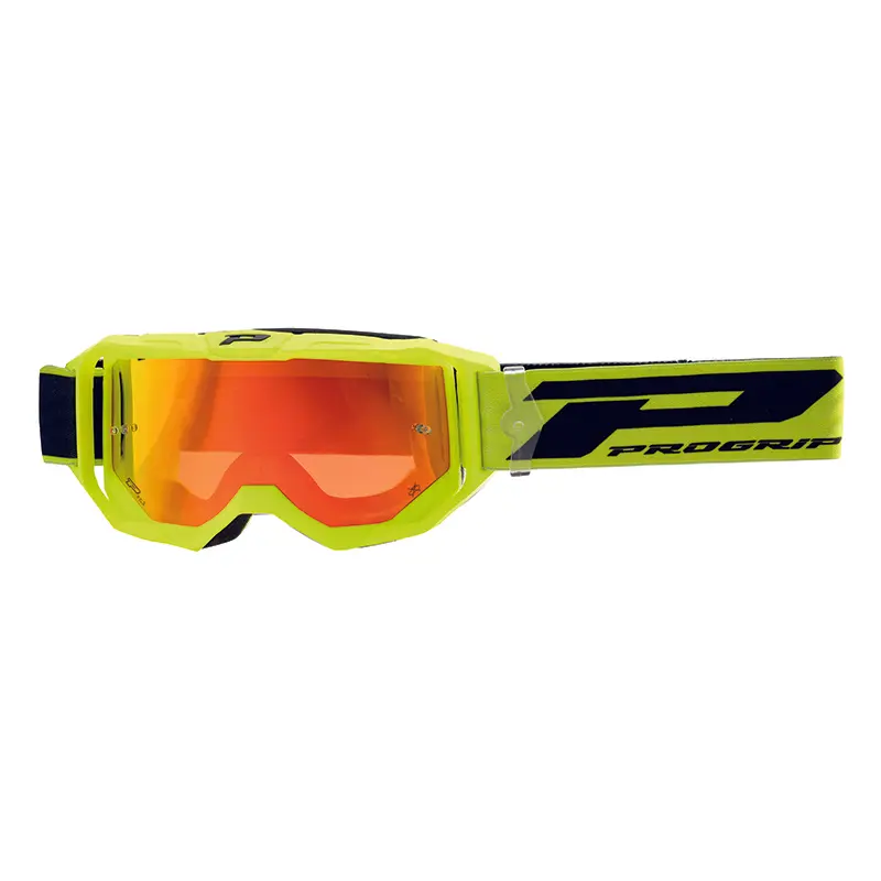 Masque de cross Progrip 3300 FL écran miroir rouge anti-rayures anti-UV anti-buée jaune fluo mat