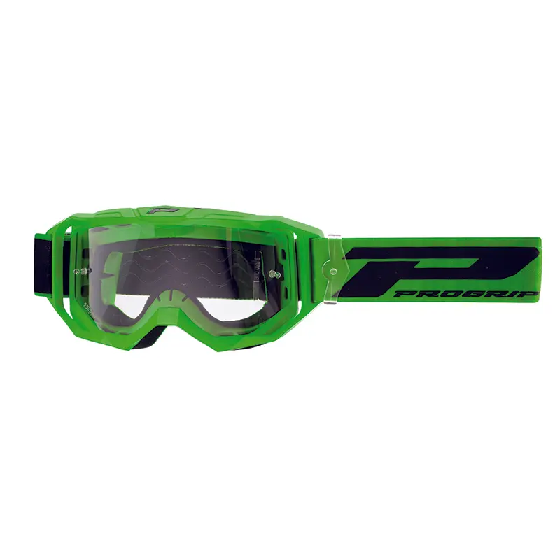 Masque-lunettes cross Progrip 3300 TR Vision Go vert mat écran transparent anti-rayures anti-UV anti-buée