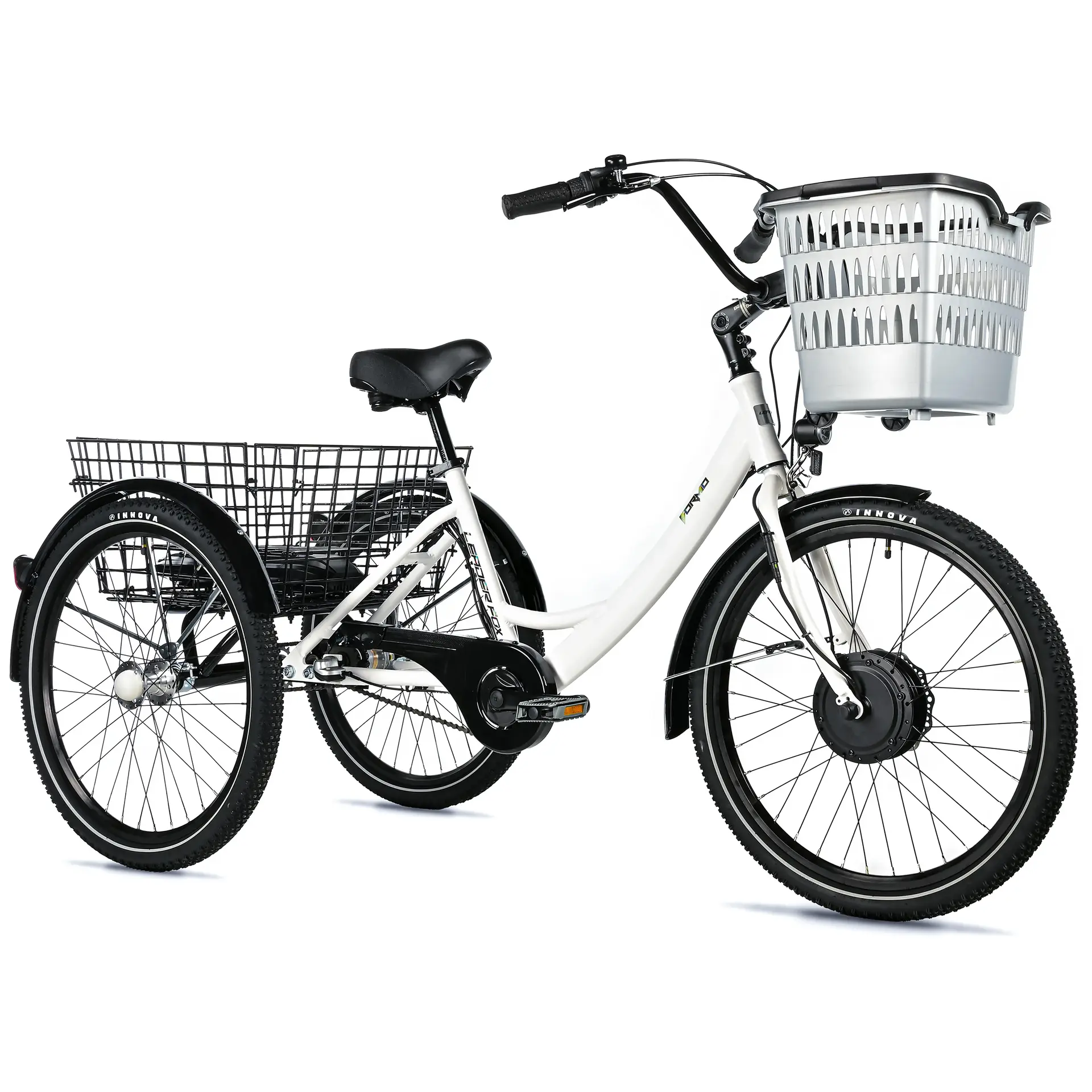 Elektrokolo-tříkolka city Leader Fox 24" bormio 2025 unisex bílá lesklá 3V shimano nexus motor přední kolo bafang 36V 45NM baterie 14,4AH (celková šířka 81CM)