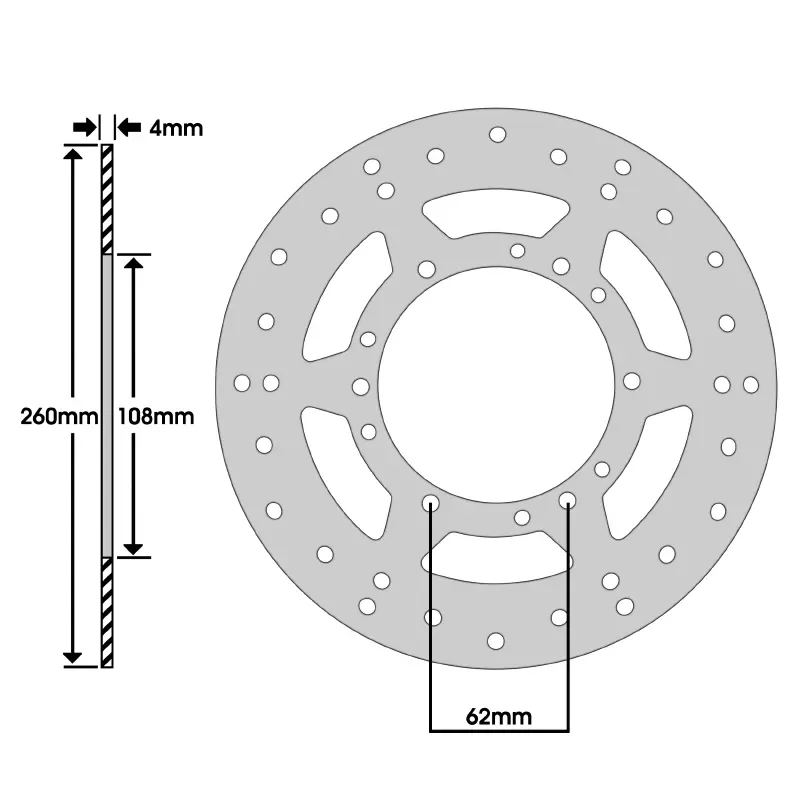 Bremscheibe passend rieju 50 MRX 2009+ av, spike 2005+ av, SMX 2006+ av (Außen-Ø 260MM - Lochkreis-Ø 108MM - 6 Löcher für Stiftspeichenrad) -Igm — Ansicht 2