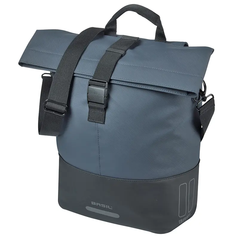 باسل کوو شاپر نیوی بلیک دائیں-بائیں 14-16L MIK ہکس لگیج کیرئیر فکسیشن (36X14X29CM) ہینڈل فولڈنگ واٹر پروف بائیسکل ریئر سائیڈ بیگ شولڈر بیگ