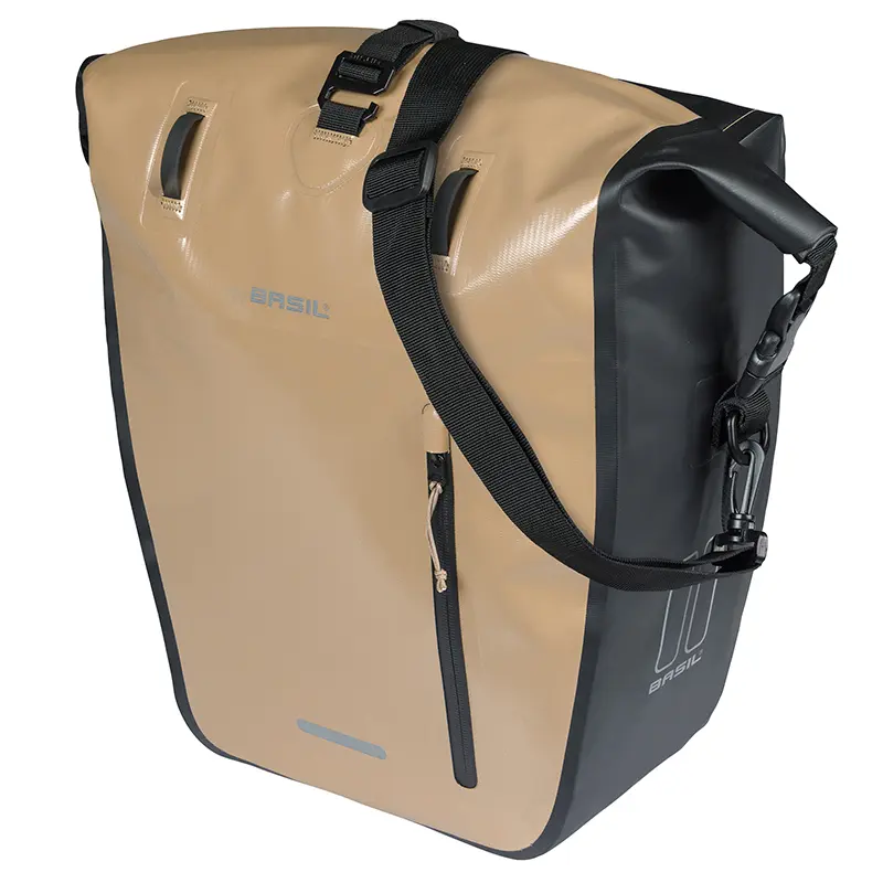 Basil Rivo Waterproof 25-31L 사이드 사이클링 페니어 샌드-블랙 MIK Hooks 고정 (43x14x28cm)