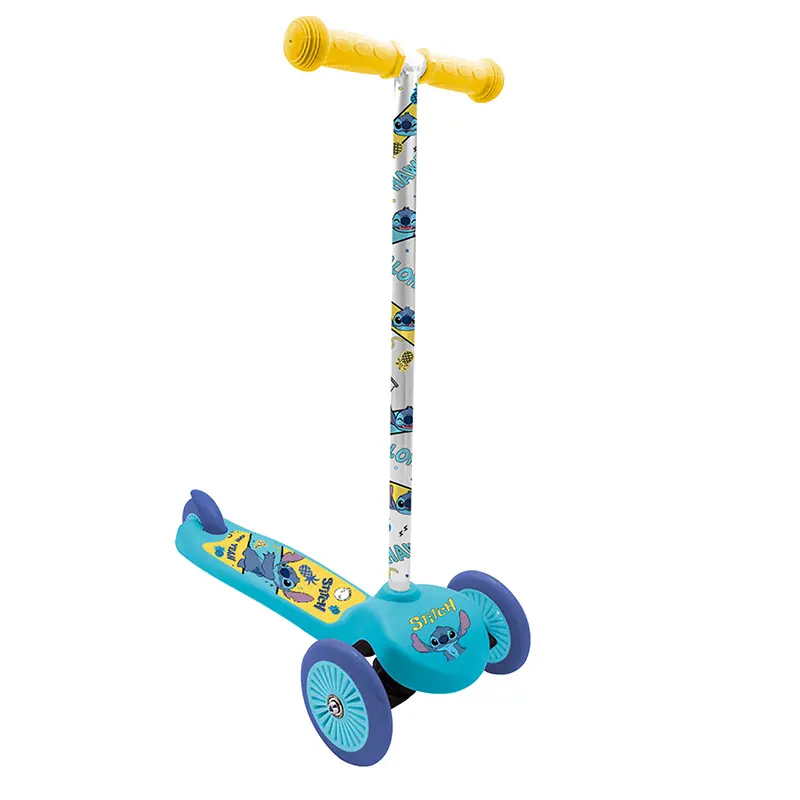 Trottinette enfant Disney 3 roues Stitch bleu pliable et réglable avec frein roue arrière