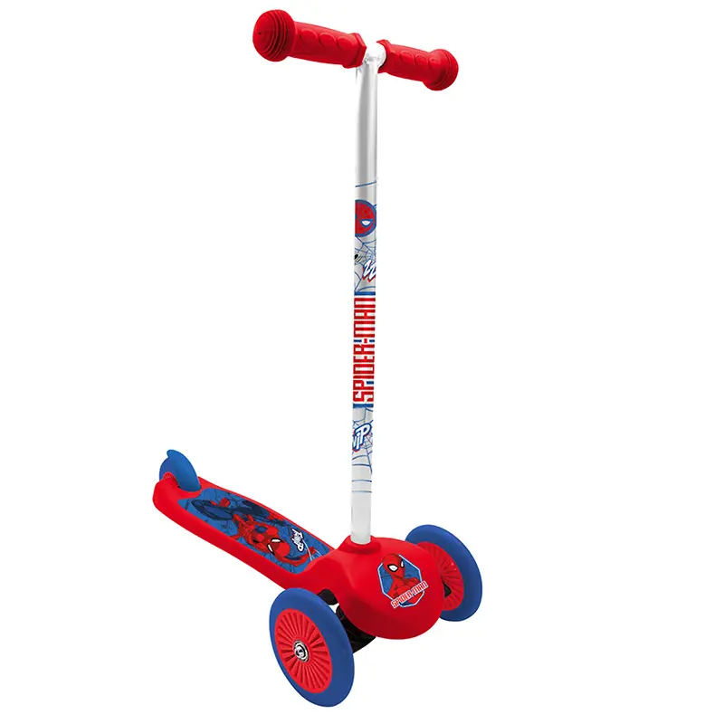 Trottinette enfant Disney Spiderman 3 roues rouge pliable et réglable avec frein roue arrière