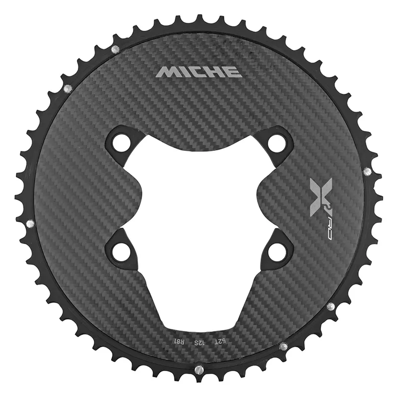 Straßen-Kettenblatt 4BRA d.110 für Shimano Ultegra R8100 Miche 52DTS außen schwarz 12-fach Alu, Carbon 3K (Gewicht 127 g) -X2 RD R81