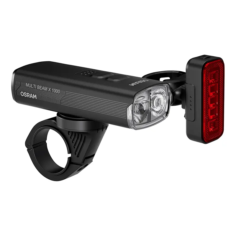 USB bicycle lighting kit Osram LED road multi beam x 1000 lumen black automatic lighting-flash mode- brake light-full beam (autonomy 4H-18H) (front+rear)