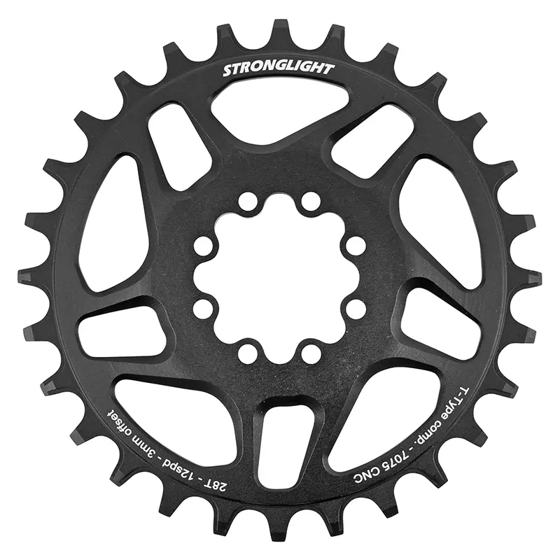 VTT 직접 장착용 8홀 체인링 SRAM SX-NX-GX용 Stronglight 모노 알루미늄 블랙 28DTS - 12V. 내로우 와이드 (오프셋 3MM)