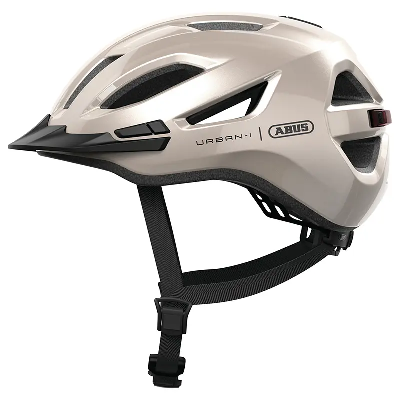 Fahrradhelm Erwachsene Abus Urban-I 4.0 champagne beige Größe M (54-58 cm) Rädchenverstellung Rücklicht USB