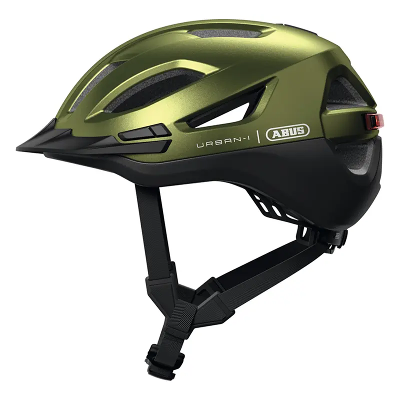 Fahrradhelm Erwachsene Abus Urban-I 4.0 pfeffergrün Größe L (57-61 cm) mit USB-Heckbeleuchtung