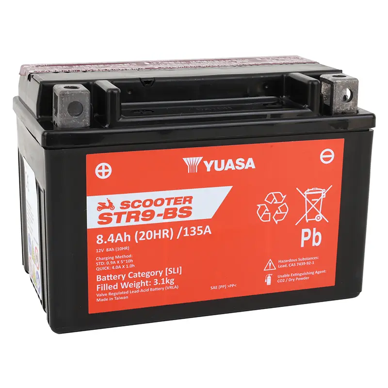 Batterie 12V 8 Ah STR9-BS Yuasa Roller MF wartungsfrei geliefert mit Säurepack (L150xB87xH105mm) (Äquivalent YTX9-BS - KCA 135)