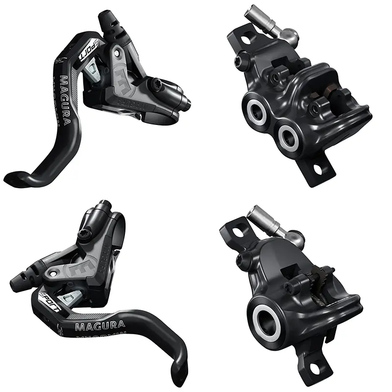 Тормоз дисковый Magura MT trail sport 1ПАЛЕЦ черный передний (4ПОРШНЯ) и задний (2ПОРШНЯ) (комплект рычагов + суппортов)