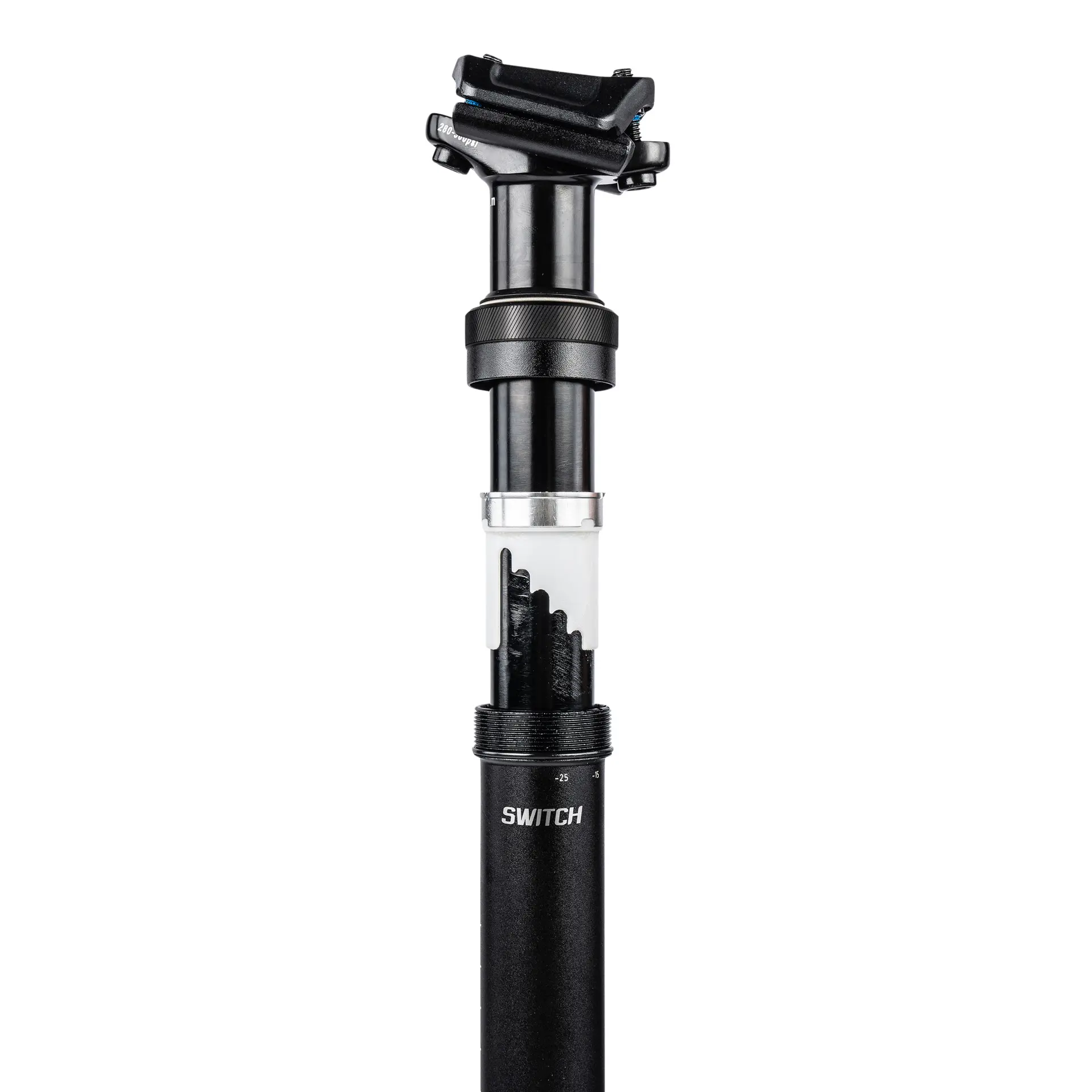 Teleskop-Sattelstütze MTB Switch SWR-150 Alu schwarz Ø 31.6 L451MM (Verstellung per Innenzug, einstellbarer Federweg 160-135MM in 5MM-Stufen) Klemmbefestigung - Luftkartusche mit Druck — Ansicht 4