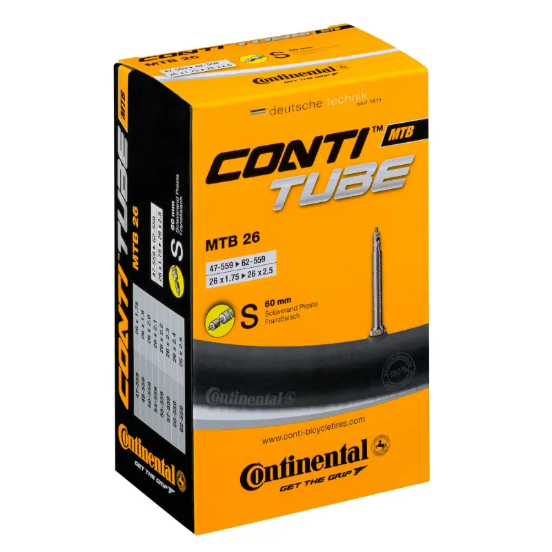 Fahrrad-Schlauch 26 x 1.75-2.50 Continental Ventil Presta Schraubkern abnehmbar 52 mm