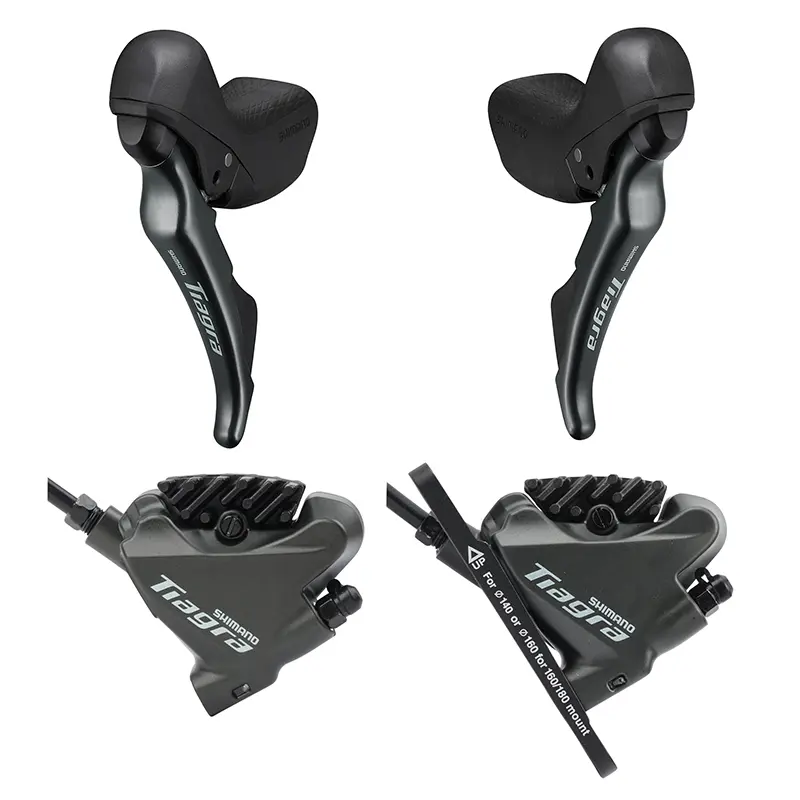 Shimano tiagra ہائیڈرولک روڈ ڈسک بریک کٹ فرنٹ+ ریئر 2X10V. سیاہ (لیور-شفٹ بریک BR-4770+ایسیمبلڈ ہوز 1700mm-1000mm کے ساتھ) (ورکشاپ انسٹالیشن)
