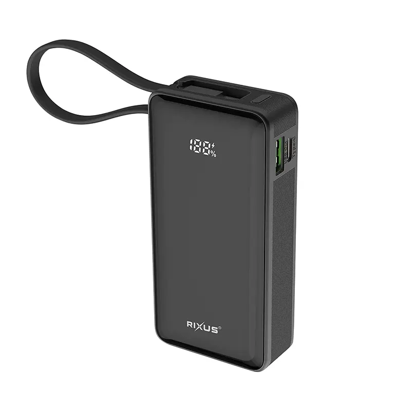 Externe Powerbank Rixus 10000 mAh 5V schwarz mit Anzeige - USB-C/USB-A - RXBP01B