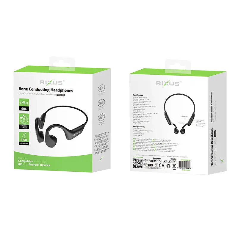 Sluchátko volné ucho kostní vedení Bluetooth 6.0 černé 250 mAh výdrž 8H RXBH30 — pohled 4