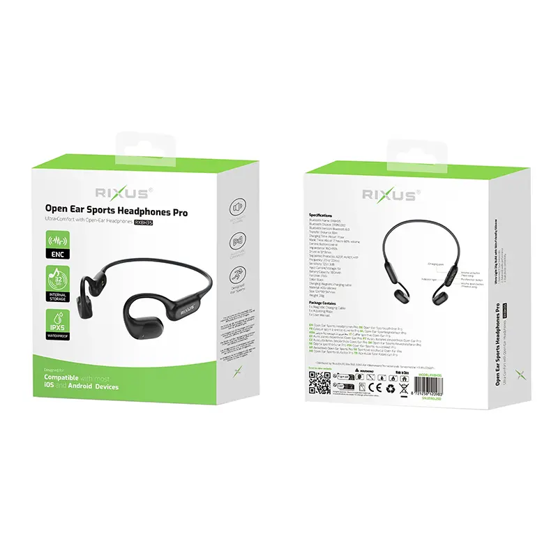 Ørehøjtaler fri øre Bluetooth 6.0 Rixus 180 mAh 17 timers batteritid sort med USB-A kabel RXBH35 — 4. billede