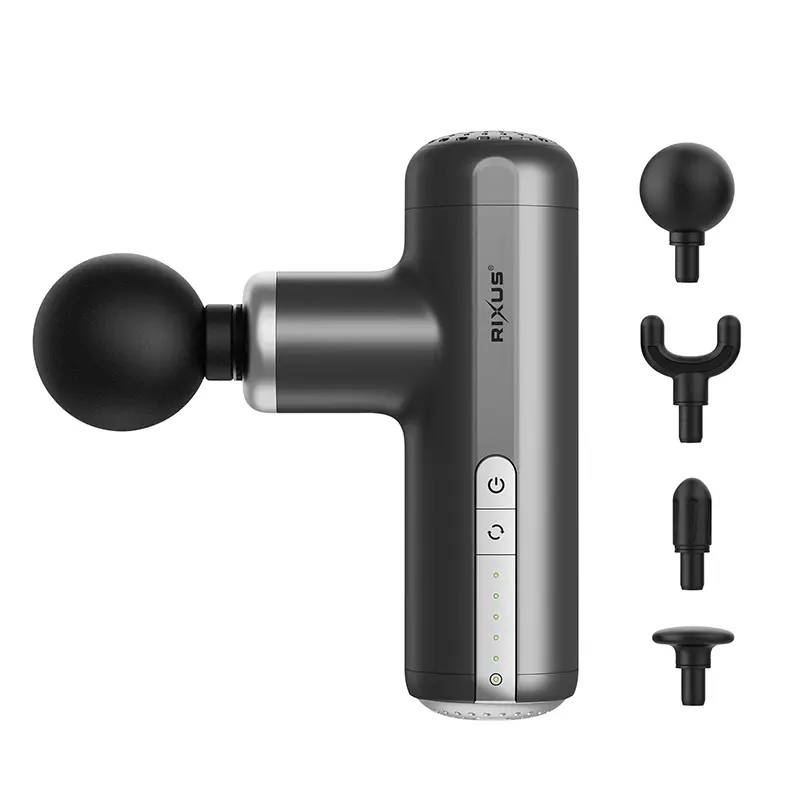 مسدس تدليك مصغر Rixus 4 رؤوس 18,000 مللي أمبير 5 فولت أسود عمر بطارية 1-6 ساعات كابل USB-C مُرفق RXMG01