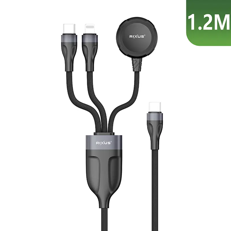 USB-C Ladekabel 3 in 1 mit magnetischer Ladestation für UHR12W, USB-C Kabel 15W, Kabel für Apple Lightning 15W rixus schwarz 1,20M 5V (einzeln verkauft) -RXUC31