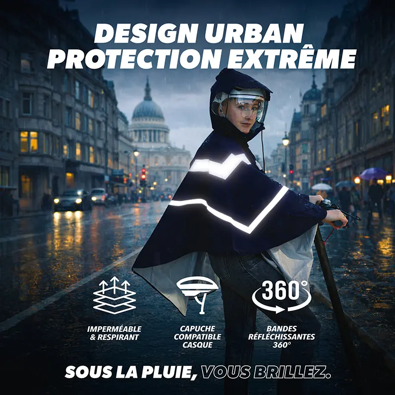 Urban Moov Premium 海军蓝带帽雨披 兼容头盔佩戴 — 第 6 视图