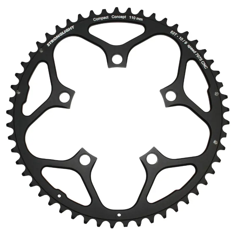 Road chainring 5BRA d.110 Stronglight 53DTS outer black alu 7075 shimano 9-10V type.