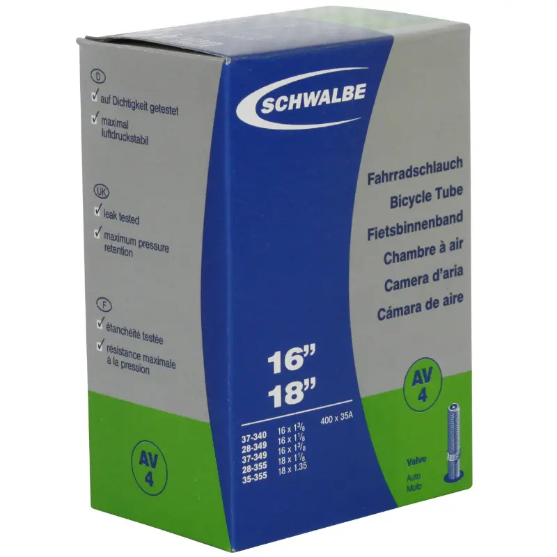 Chambre à air vélo 16 x 1 3/8 à 18 x 1.35 Schwalbe valve standard