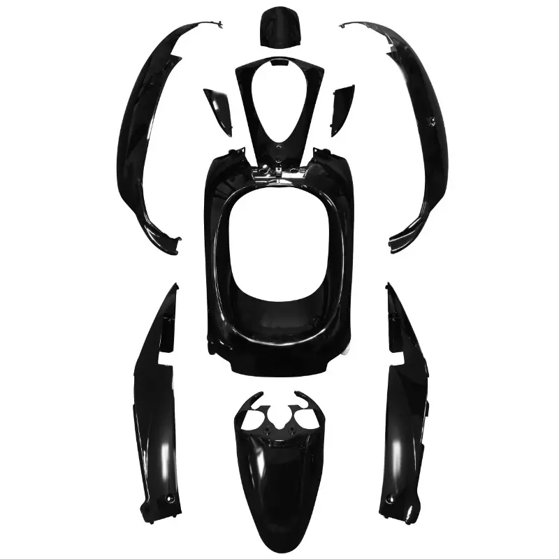 Carrosserie-carénage scooter adaptable Sym 50 Mio noir brillant kit 10 pièces P2R