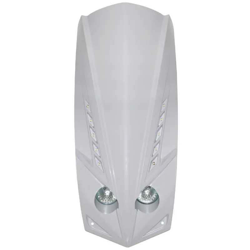 Carenage-tablier av scoot Replay adaptable peugeot 50 ludix blanc brillant double optique avec leds blanches pour compteur triangulaire (2X20W + leds)