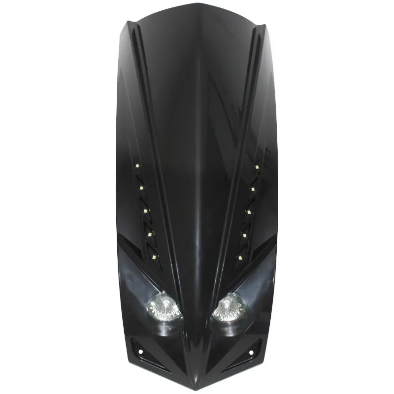 Priekinė skuterio repliko gaubto dalis Replay pritaikyta peugeot 50 ludix blizgus juodas dviguba optika su baltomis šviesos diodėmis trikampiam spidometrui (2X20W + LED)