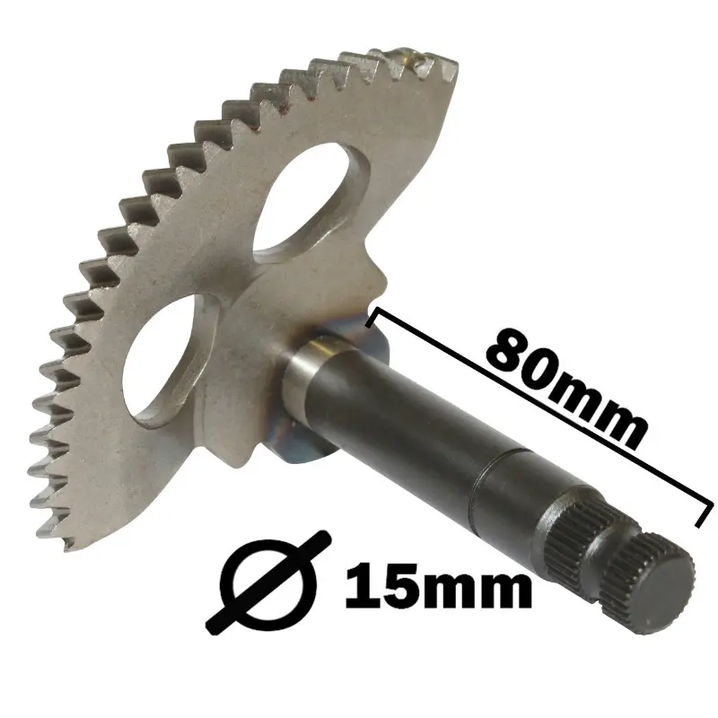 Axe-pignon de kick Buzzetti CPI 50 Oliver 2003+ / Keeway 50 Matrix 2006+ / Malaguti 50 F12 2007+ (Ø15MM, L80MM, 32 cannelures, entraxe 47MM)