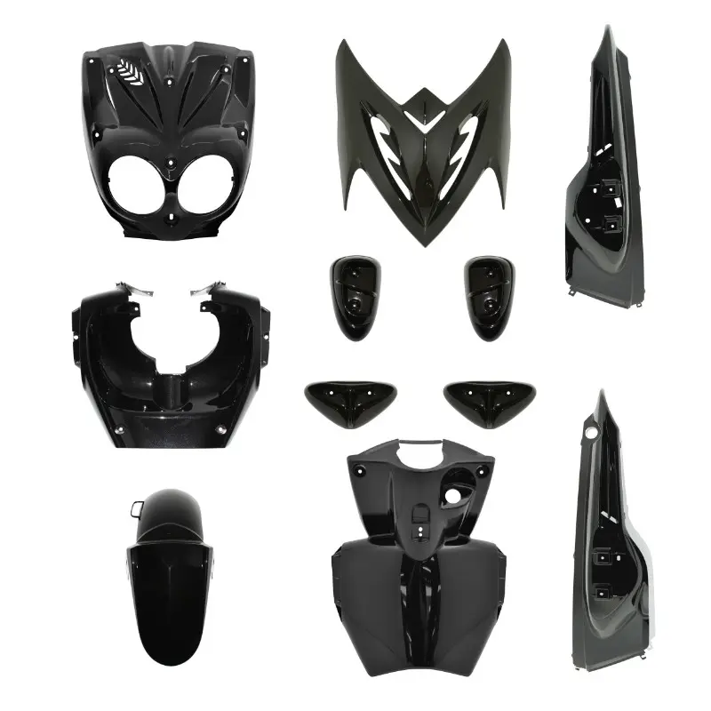 Carrosserie carenage adaptable MBK 50 Stunt Yamaha 50 Slider noir avec pads noir 11 pièces P2R