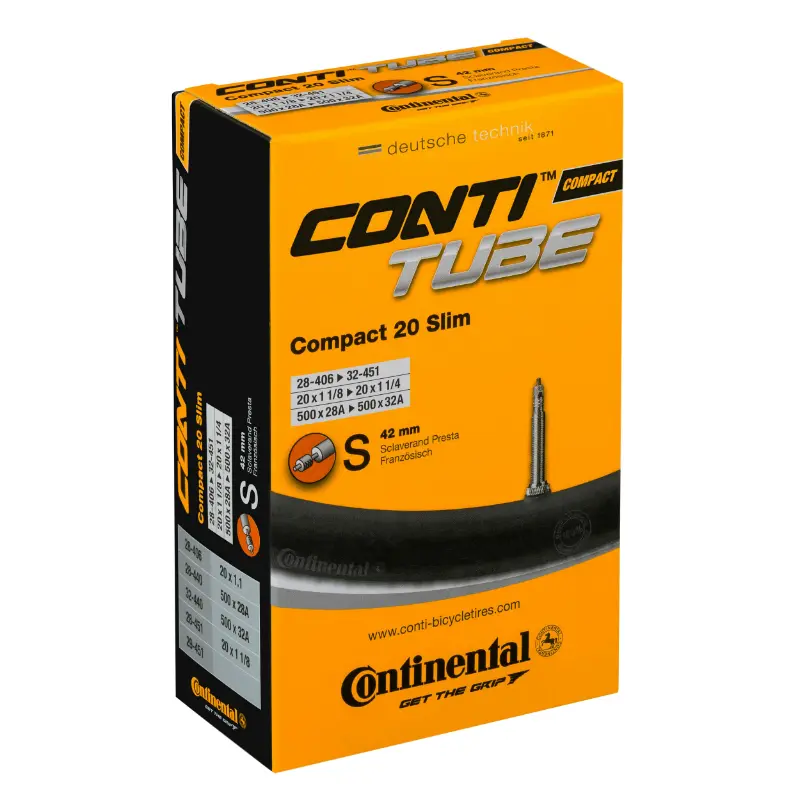 Chambre à air vélo 20 x 1 1/8-1 1/4 Continental valve Presta (28-406 à 32-451)