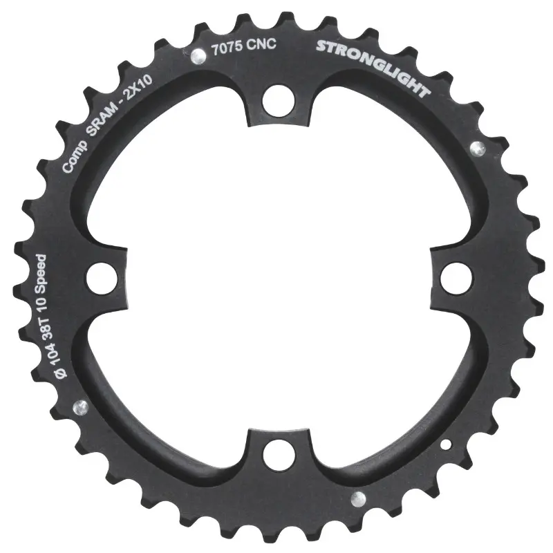 Plateau VTT 4BRA d.104 pour sram xo filete 10V. Stronglight double 38DTS exterieur noir - epaisseur 5MM filete 10V.