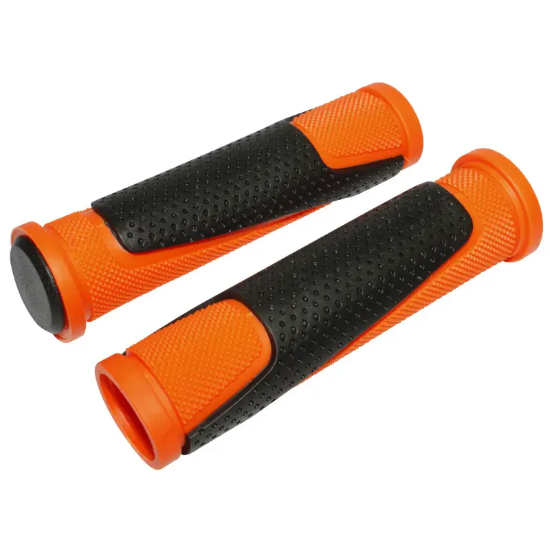 Poignées VTT Newton bi-matière orange-noir L130 mm (paire)